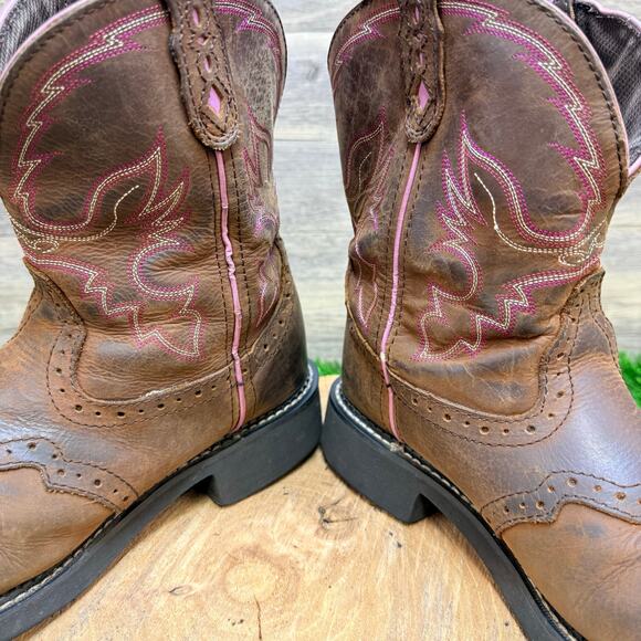 Justin Women - Size 9B - Gypsy Brown / Pink Steel Toe Cowboy Boots WKL9980 - Picture 3 of 10